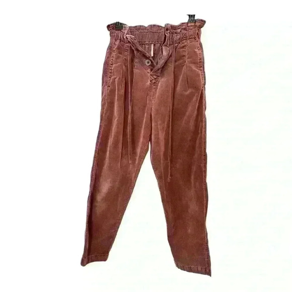 FREE PEOPLE Margate Corduroy Paperbag Trousers High Rise Gingerbread Size XS - Picture 4 of 5